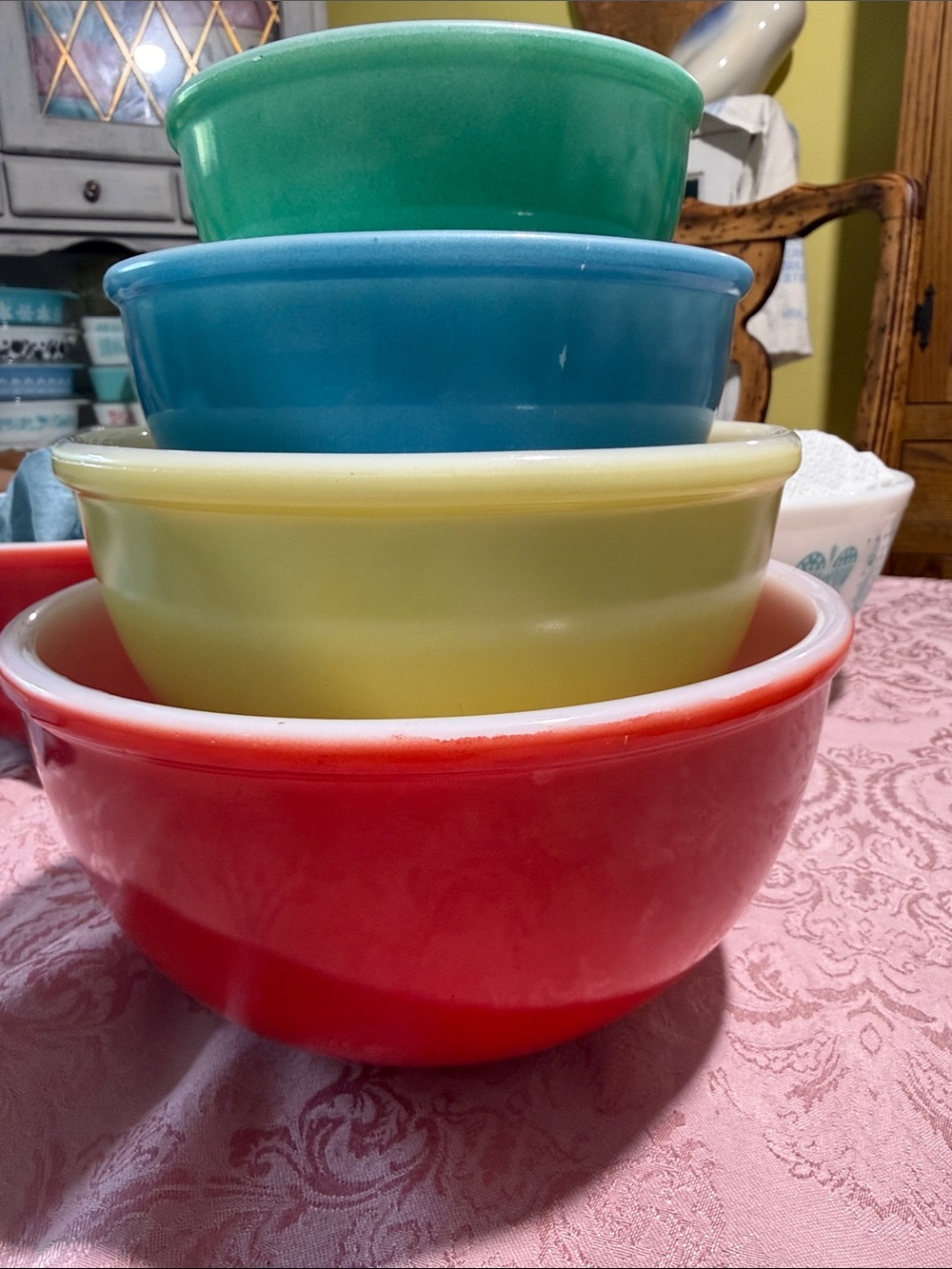 Vintage Fire king primary rolled rim mixing bowl set